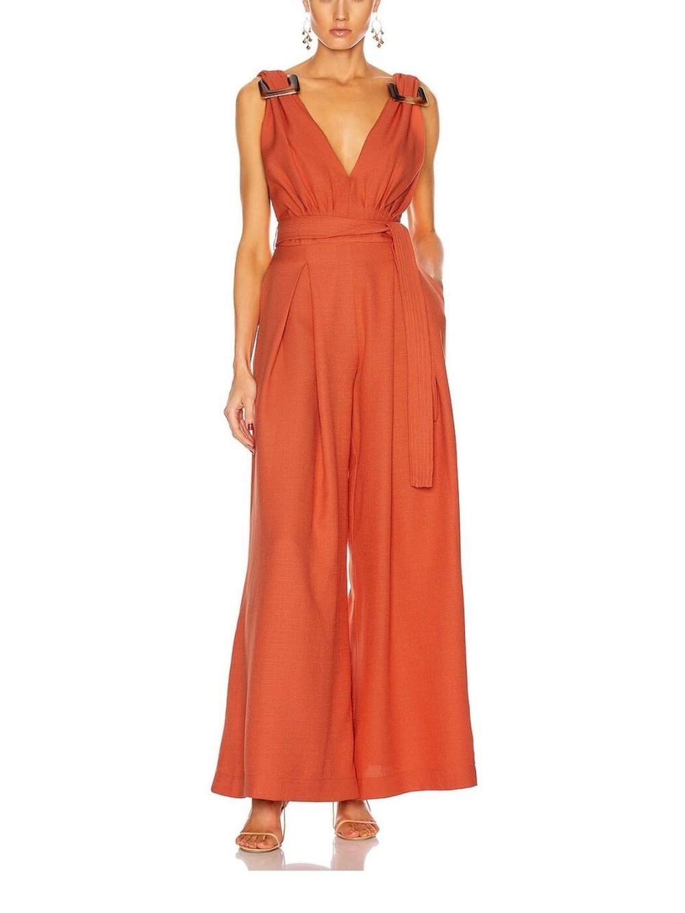 PatBO NWT Hot Orange Buckled Deep V Wide Leg Jumpsuit Size 0